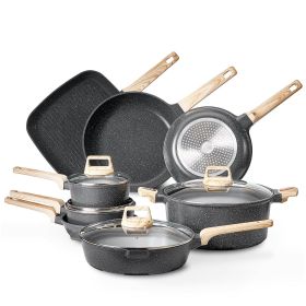 19 Piece Pots and Pans Set, Granite Nonstick Cookware Set, Induction Cookwares, Kitchen RV Cooking Sets with Frying, Sauce, Saute, Tempered Glass 19 Piece Pots and Pans Set, Granite Nonstick Cookware Set, Induction Cookwares, Kitchen RV Cooking Sets with Frying, Sauce, Saute, Tempered Glass
